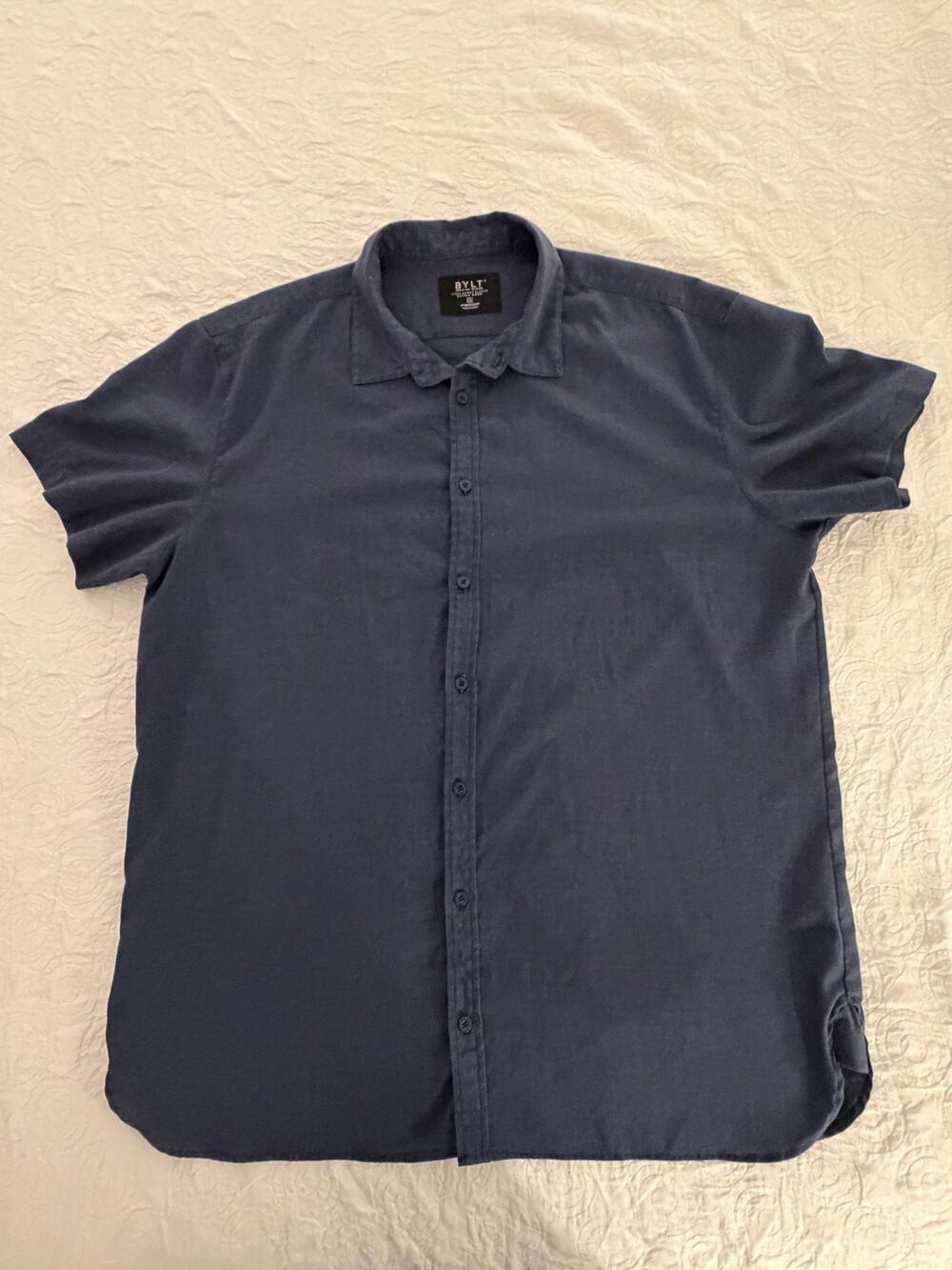 BYLT Basics Men's XXL Vista Short Sleeve Button Down Shirt Navy Blue Stretch